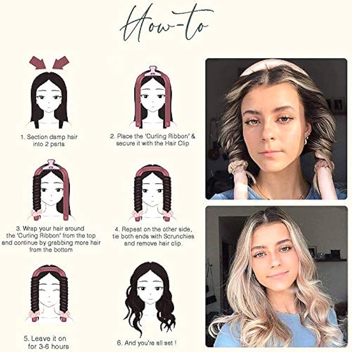 N.C NC Heatless Curling Rod Headband,No Heat Curls Silk Ribbon Hair Rollers Sleeping Soft Headband Wave Formers Hair Curlers DIY Hair Styling Tools for Long Medium Hair (Blue) - Image 5